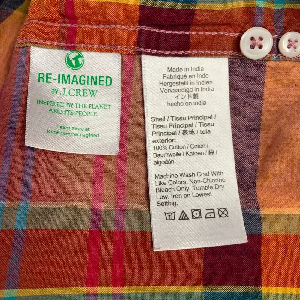 J.CREW Size L Multi Color Cotton Madras Classic Short Sleeve Shirt